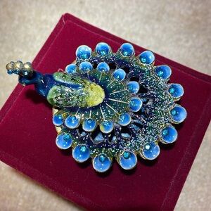 Peacock trinket box with rhinestone embellishments